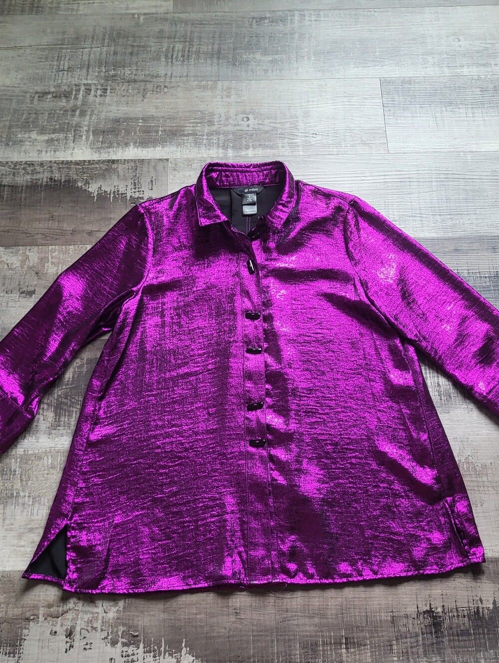 Ali Miles Small Small Metallic Fuchsia Tunic Shirt Jacket Button Front Artsy